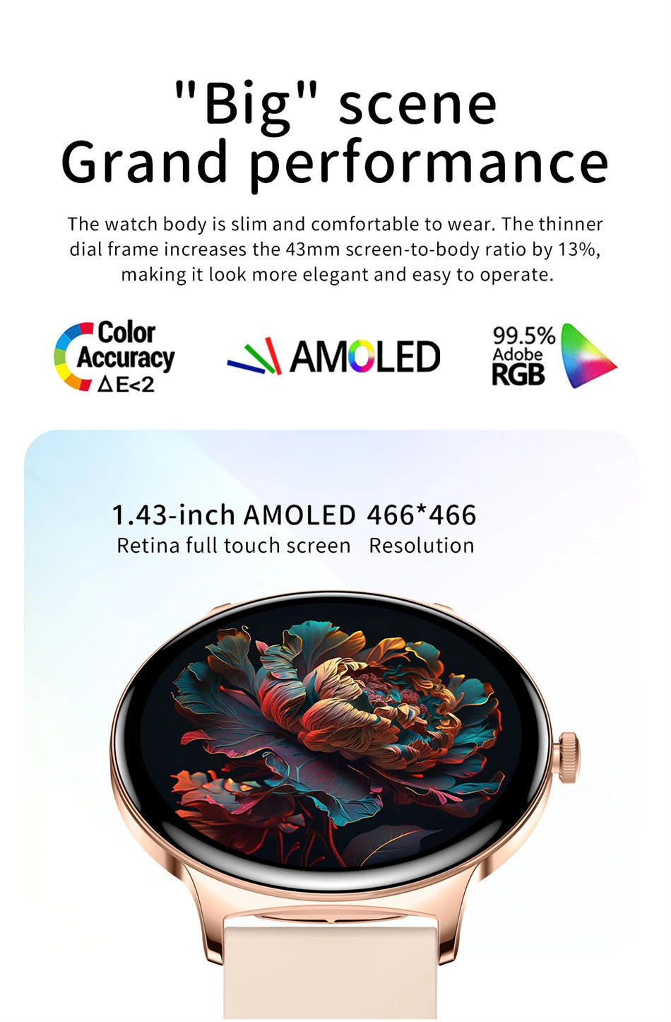 LunaWatch X™ Lady 466 – Montre Connectée Femme AMOLED 1.43", Always On, Appels BT, Santé Féminine, 9 Coloris