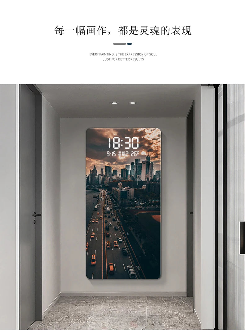 ChronoSense™ Radar – Horloge Murale LED à Détection de Mouvement, Paysage Urbain, Calendrier & Alarme