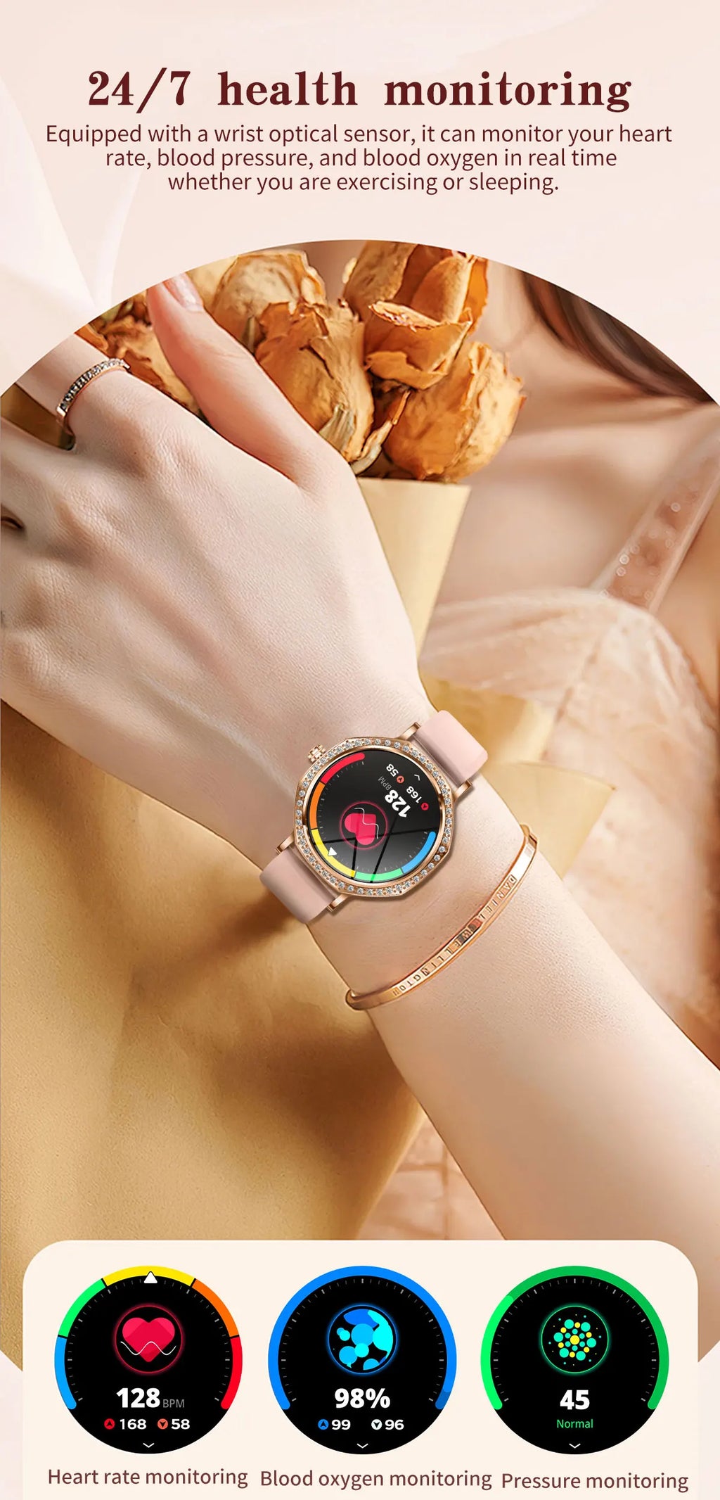LunaWatch X™ ChatGPT – Montre Connectée Femme AMOLED 1.32", Cadran Diamant, IP68, ChatGPT, Appels BT