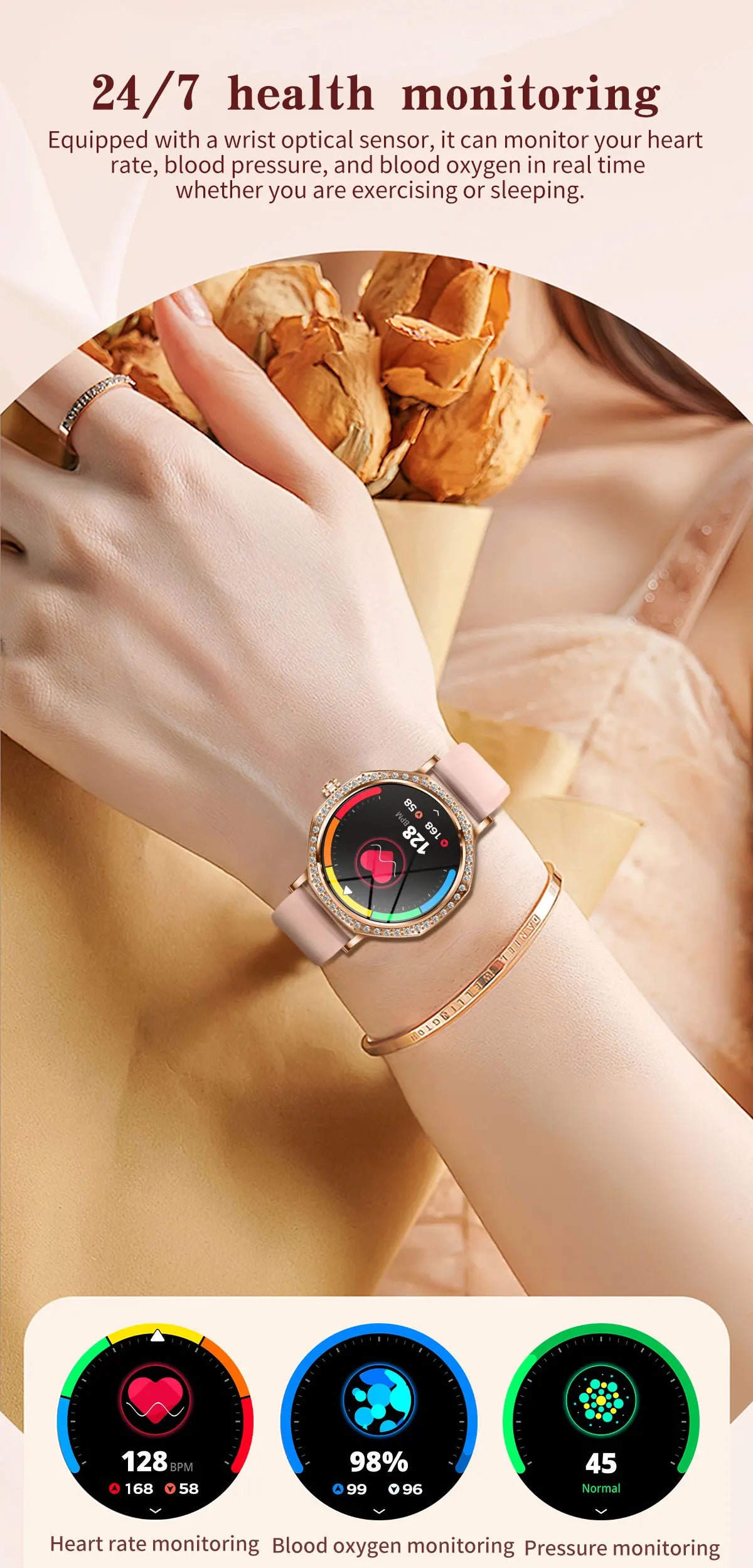 LunaWatch X™ ChatGPT – Montre Connectée Femme AMOLED 1.32", Cadran Diamant, IP68, ChatGPT, Appels BT